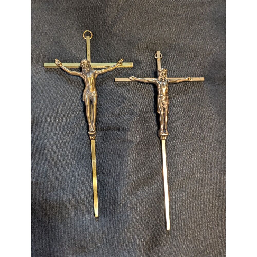 Pair of INRI Crucifixes for Wall with Ring Hanger on Top - 10 Inches